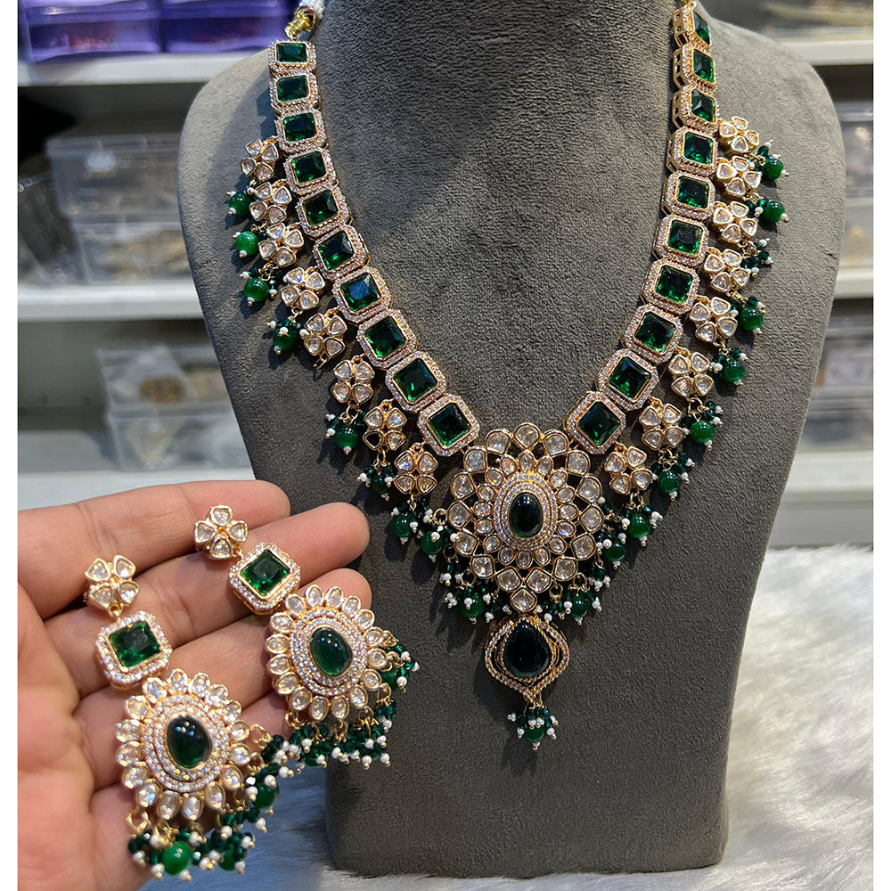 Hira Collections Designer Polki Kundan And Beads Long Necklace Set  Statement Jewelry