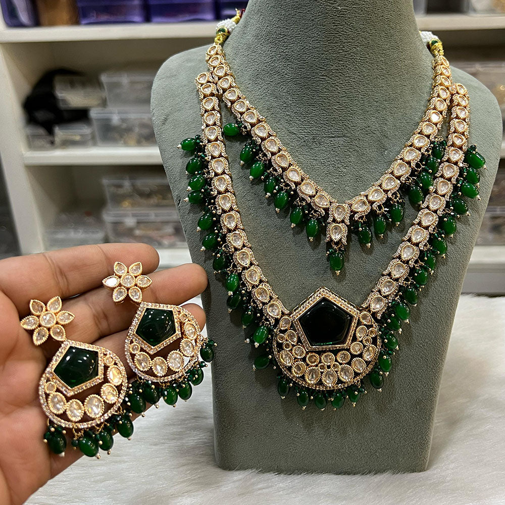 Hira Collections Designer Polki Kundan And Beads Long Necklace Set  Statement Jewelry