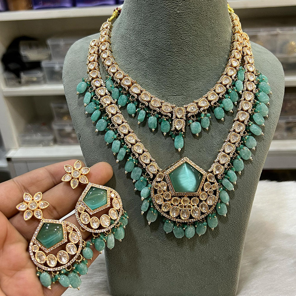 Hira Collections Designer Polki Kundan And Beads Long Necklace Set  Statement Jewelry