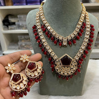 Hira Collections Designer Polki Kundan And Beads Long Necklace Set  Statement Jewelry