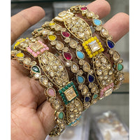 Hira Collections Royal Look Sparkling Crystal Stone And Pearl Designer Bangles Set