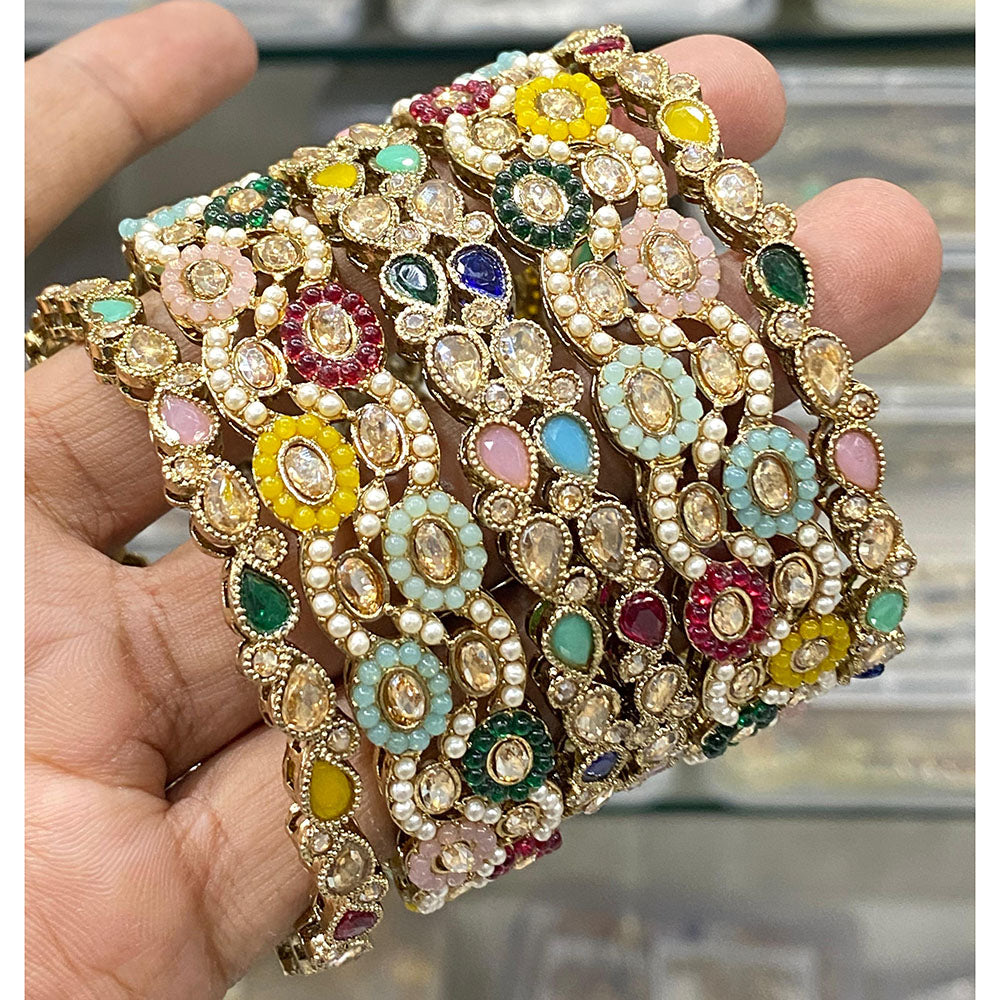Hira Collections Royal Look Sparkling Crystal Stone And Pearl Designer Bangles Set