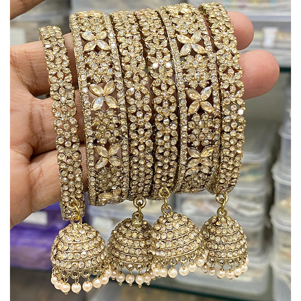 Hira Collections Royal Look Sparkling Crystal Stone And Pearl Designer Bangles Set