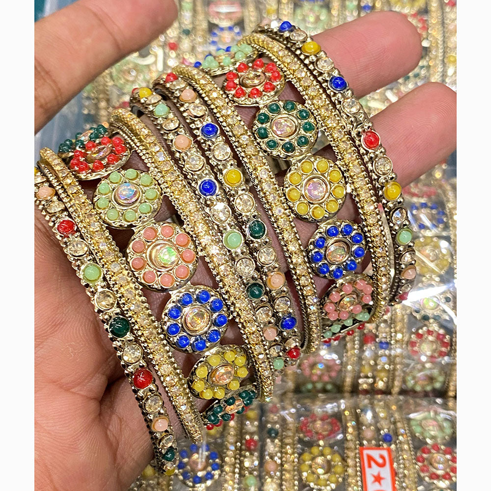 Hira Collections Royal Look Sparkling Austrian Stone And Pearl Designer Bangles Set