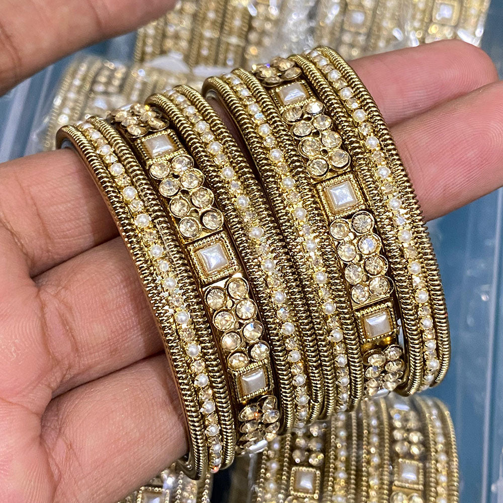 Hira Collections Royal Look Sparkling Austrian Stone And Pearl Designer Bangles Set