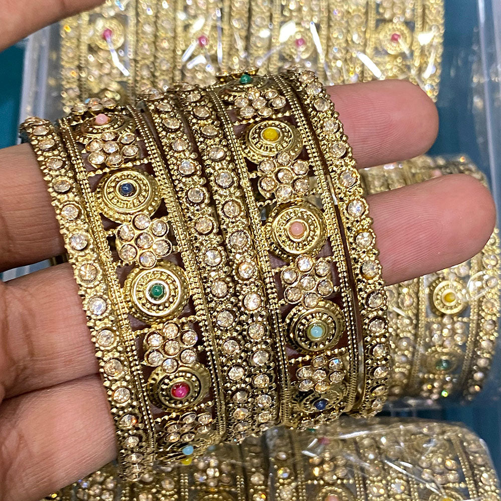 Hira Collections Royal Look Sparkling Austrian Stone And Pearl Designer Bangles Set