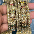 Hira Collections Royal Look Sparkling Austrian Stone And Pearl Designer Bangles Set