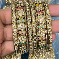 Hira Collections Royal Look Sparkling Austrian Stone And Pearl Designer Bangles Set