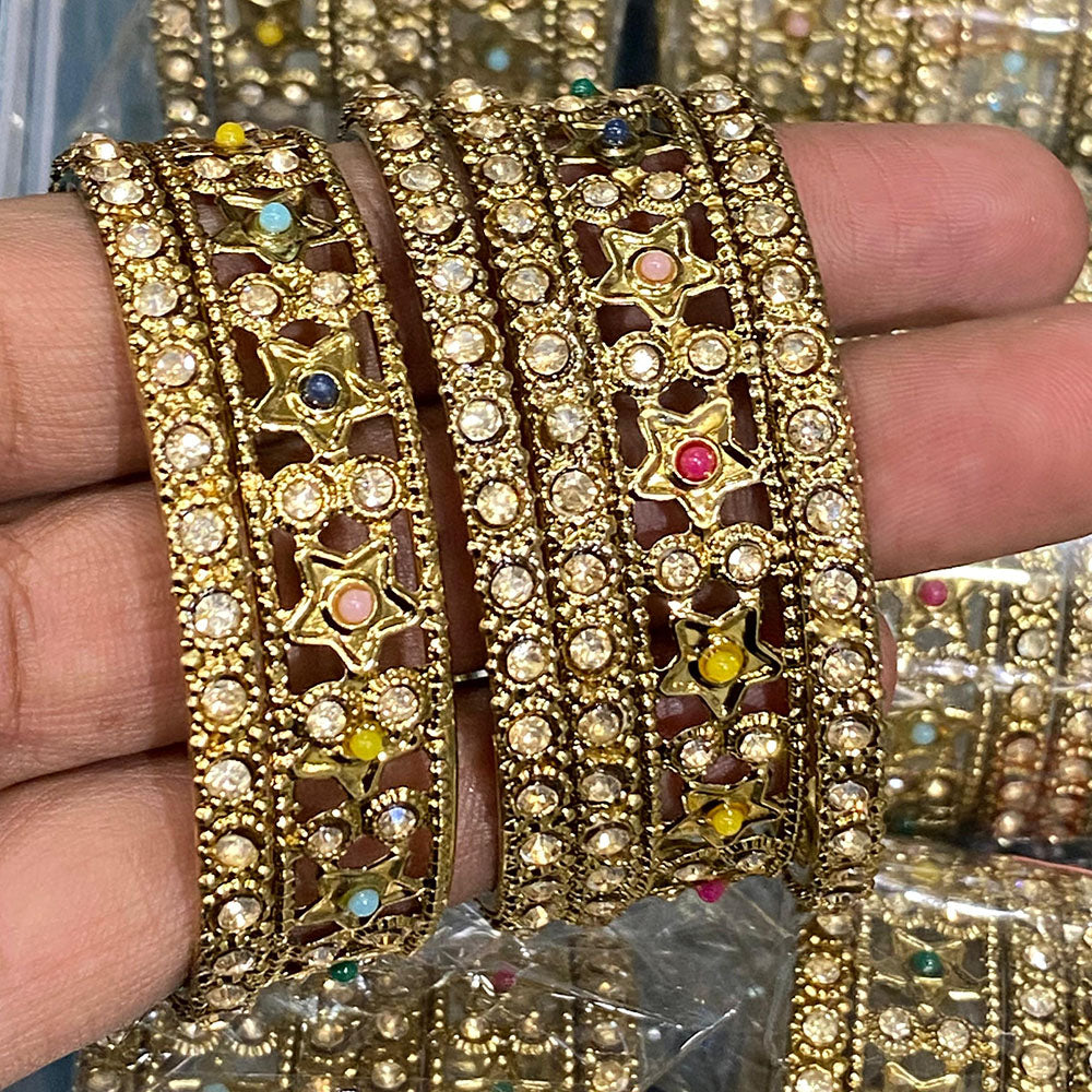 Hira Collections Royal Look Sparkling Austrian Stone And Pearl Designer Bangles Set