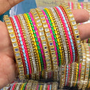 Hira Collections Decent Mirror And Austrian Stone Bangles Set 