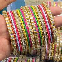 Hira Collections Decent Mirror And Austrian Stone Bangles Set 