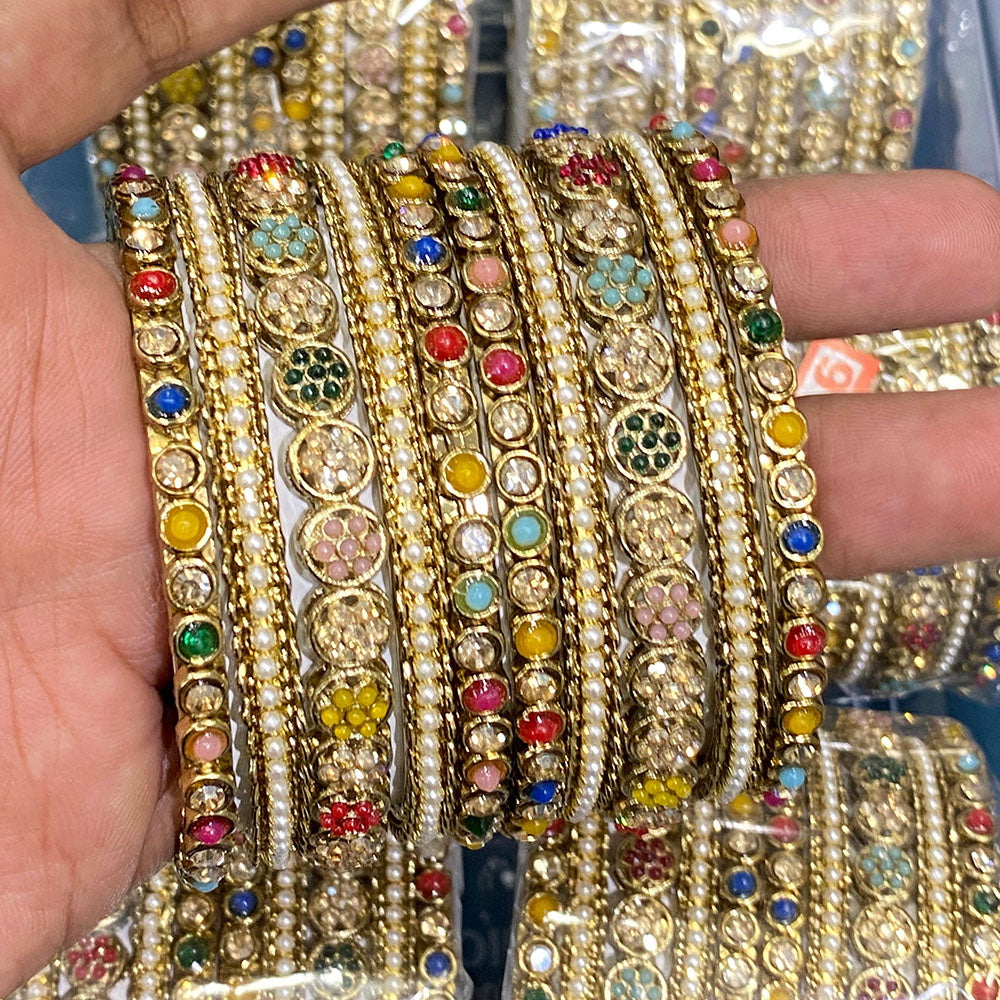 Hira Collections Royal Look Sparkling Austrian Stone And Pearl Designer Bangles Set