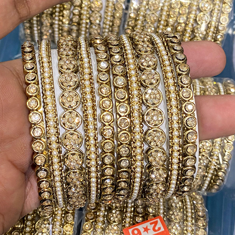 Hira Collections Royal Look Sparkling Austrian Stone And Pearl Designer Bangles Set