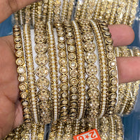 Hira Collections Royal Look Sparkling Austrian Stone And Pearl Designer Bangles Set