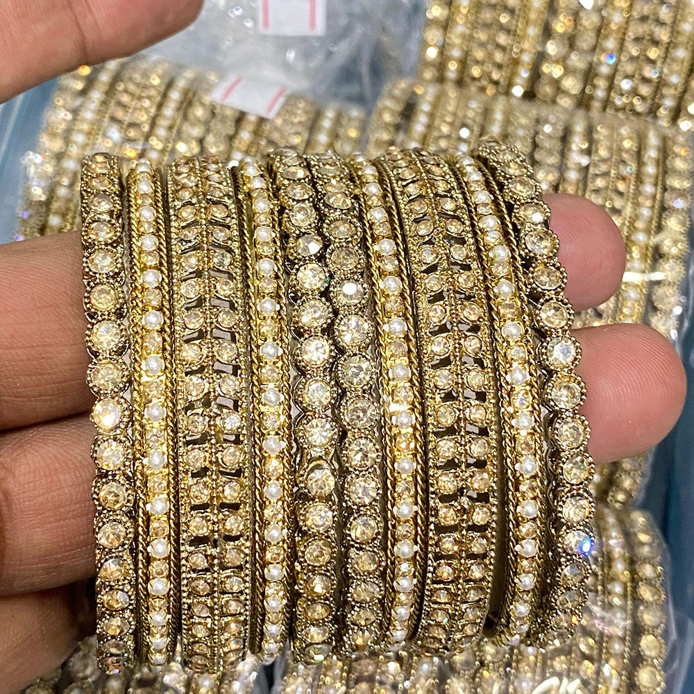 Hira Collections Royal Look Sparkling Austrian Stone And Pearl Designer Bangles Set