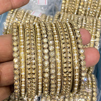 Hira Collections Royal Look Sparkling Austrian Stone And Pearl Designer Bangles Set