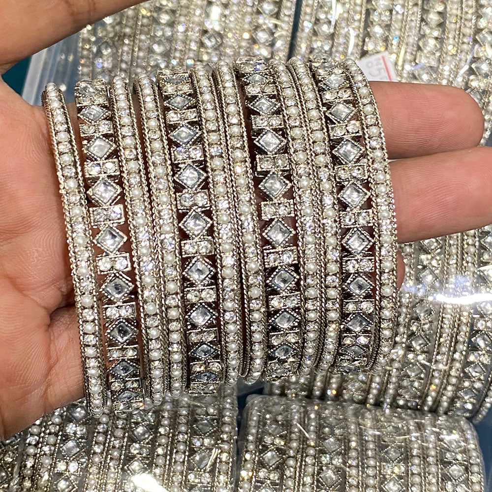 Hira Collections Royal Look Sparkling Austrian Stone And Pearl Designer Bangles Set
