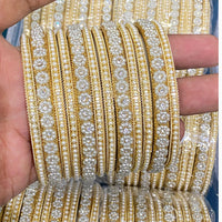 Hira Collections Royal Look Sparkling Austrian Stone And Pearl Designer Bangles Set