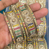 Hira Collections Royal Look Sparkling Austrian Stone And Pearl Designer Bangles Set