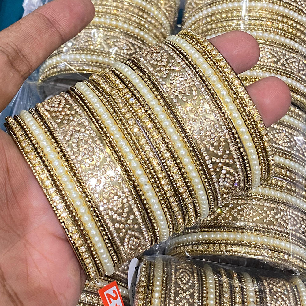 Hira Collections Royal Look Sparkling Austrian Stone And Pearl Designer Bangles Set