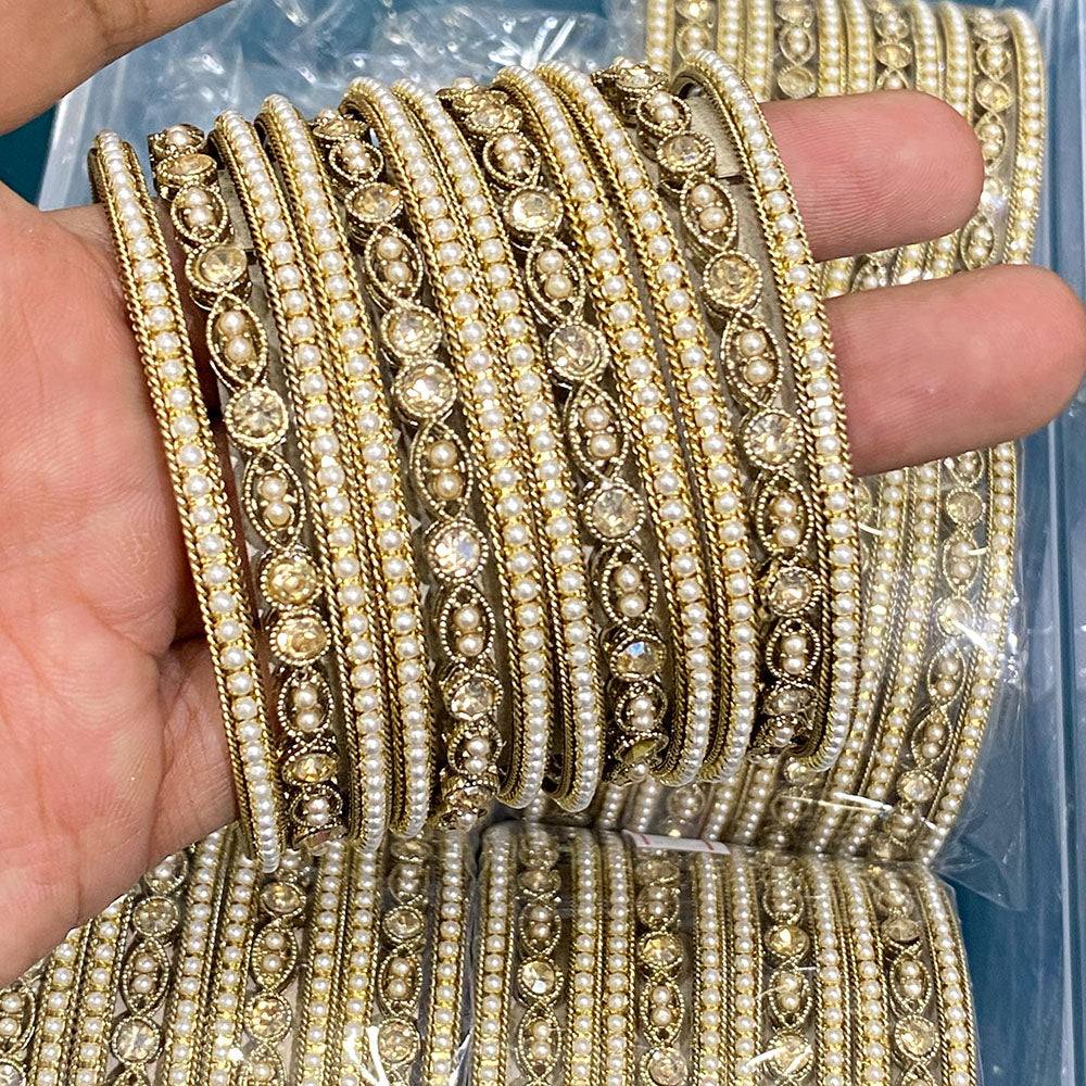 Hira Collections Royal Look Sparkling Austrian Stone And Pearl Designer Bangles Set