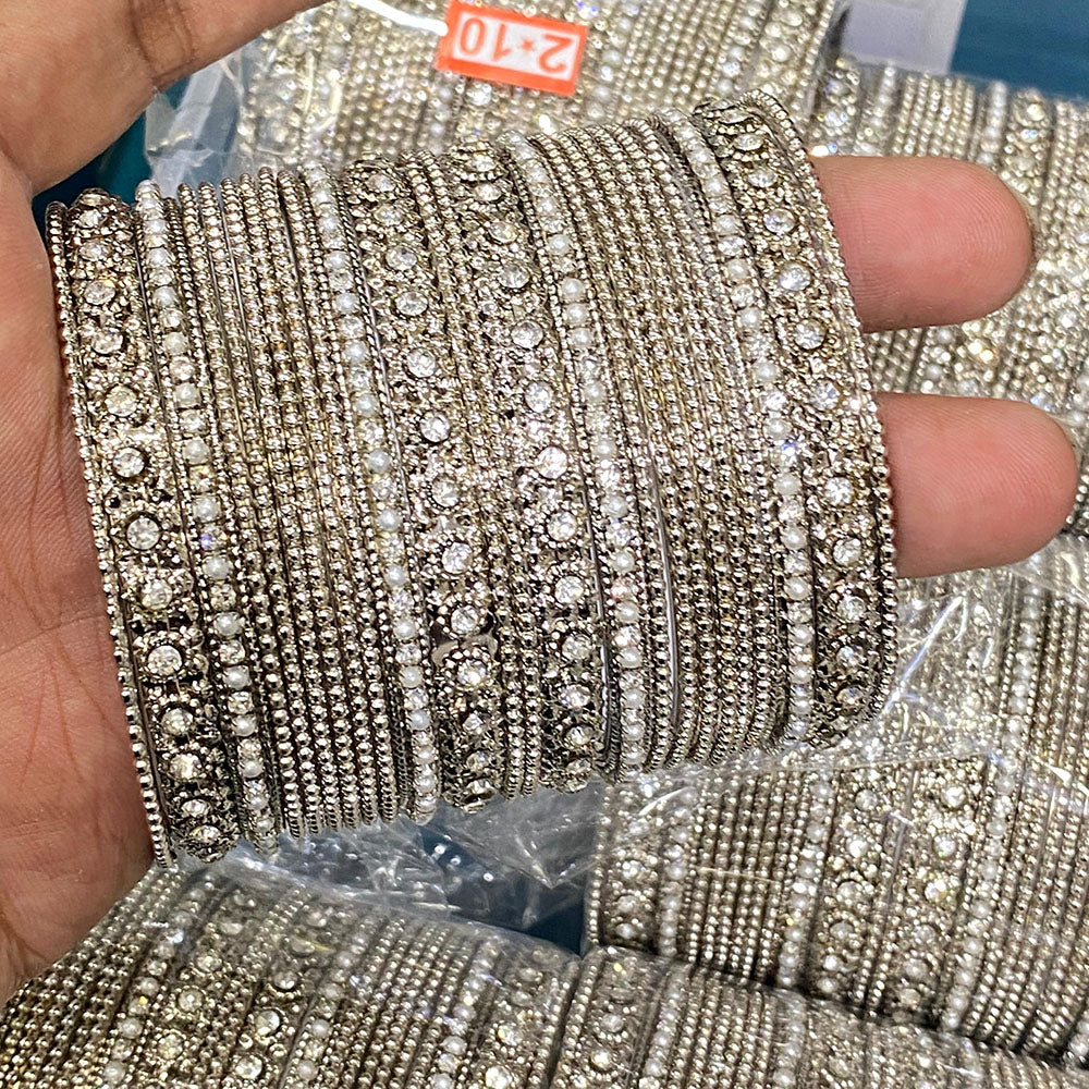 Hira Collections Royal Look Sparkling Austrian Stone And Pearl Designer Bangles Set