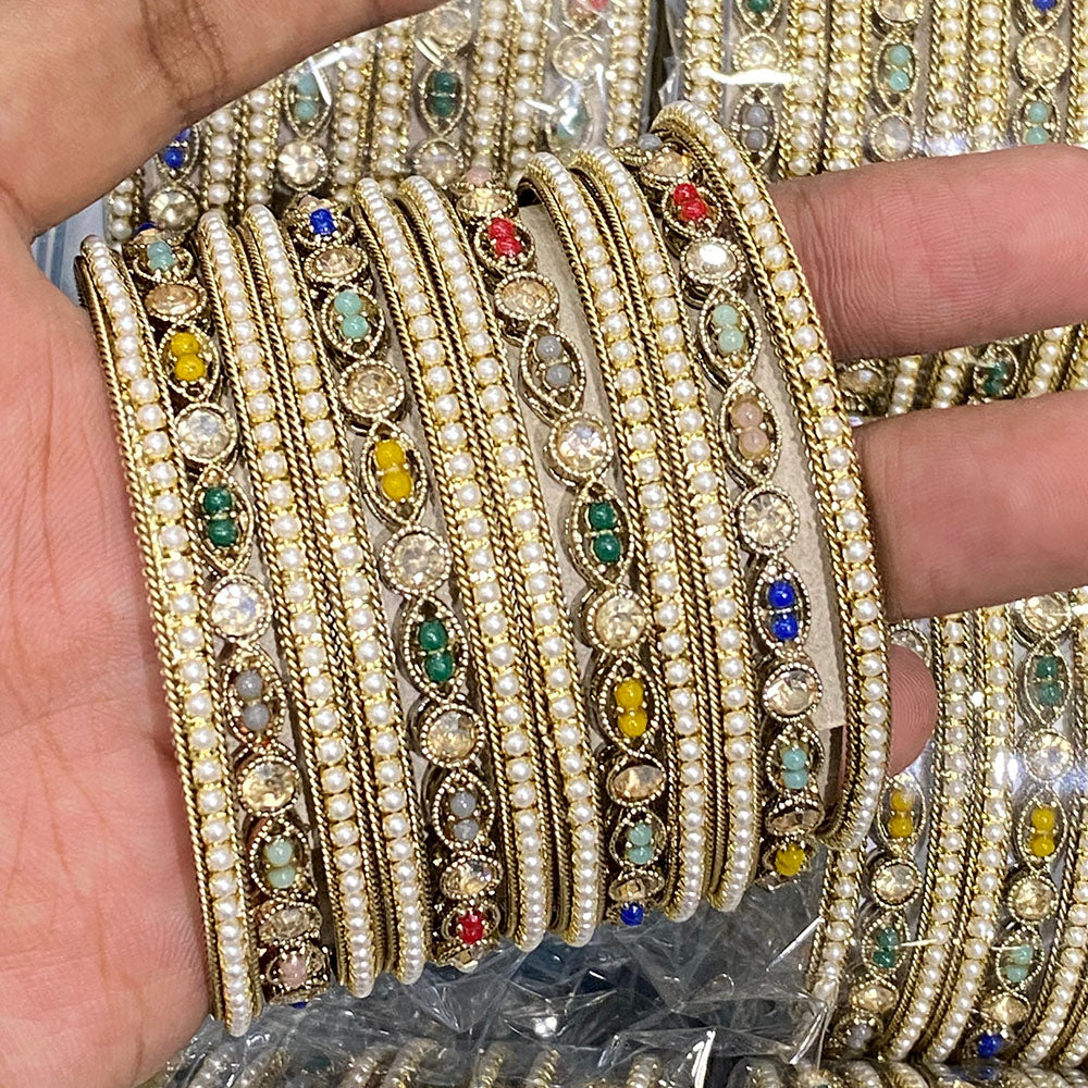 Hira Collections Royal Look Sparkling Austrian Stone And Pearl Designer Bangles Set