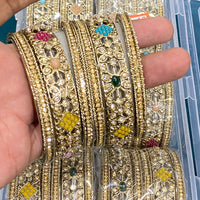 Hira Collections Royal Look Sparkling Austrian Stone And Pearl Designer Bangles Set