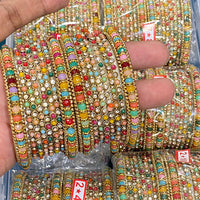 Hira Collections Royal Look Sparkling Austrian Stone And Pearl Designer Bangles Set