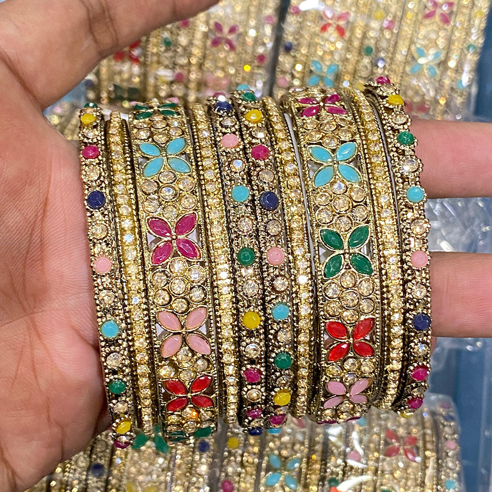 Hira Collections Royal Look Sparkling Crystal And Austrian Stone Designer Bangles Set