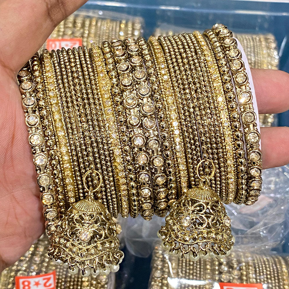 Hira Collections Royal Look Sparkling Austrian Stone And Pearl Designer Bangles Set