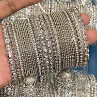 Hira Collections Royal Look Sparkling Austrian Stone And Pearl Designer Bangles Set