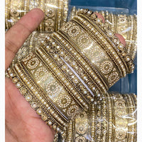 Hira Collections Royal Look Sparkling Austrian Stone And Pearl Designer Bangles Set