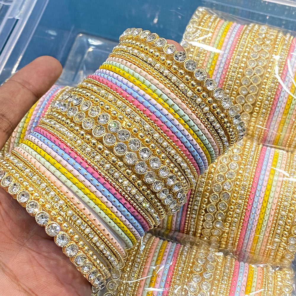 Hira Collections Elegant Multi Color Austrian And Pearl Bangles Set