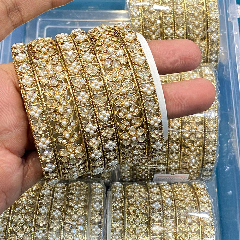 Hira Collections Royal Look Sparkling Austrian Stone And Pearl Designer Bangles Set