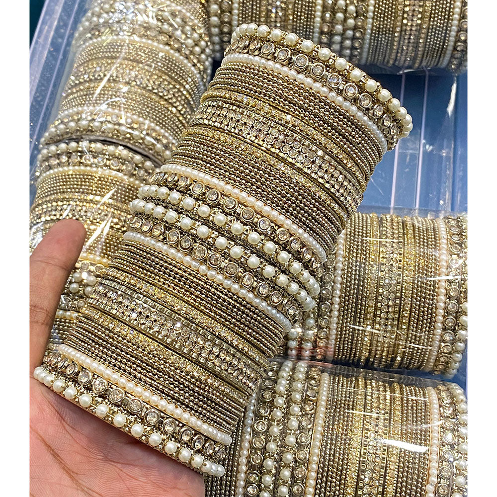 Hira Collections Royal Look Sparkling Austrian Stone And Pearl Designer Bangles Set