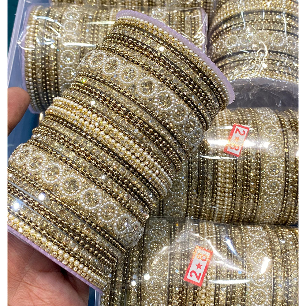 Hira Collections Royal Look Sparkling Austrian Stone And Pearl Designer Bangles Set