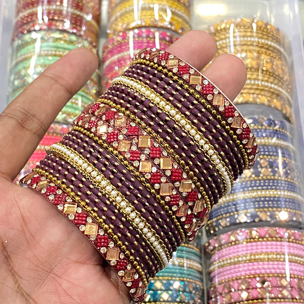 Hira Collections Royal Look Sparkling Crystal Stone Designer Bangles Set