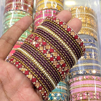 Hira Collections Royal Look Sparkling Crystal Stone Designer Bangles Set