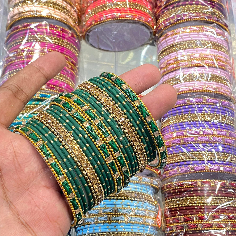 Hira Collections Royal Look Sparkling Crystal Stone Designer Bangles Set