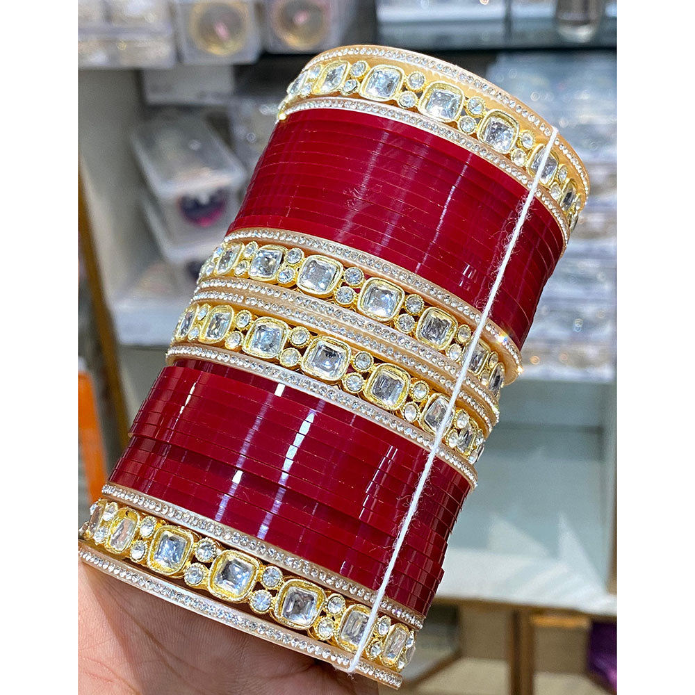 Hira Collections Grand Kundan Stone Bridal Acrylic Bangle Set
