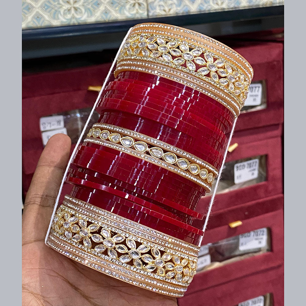 Hira Collections Grand Kundan Stone Bridal Acrylic Bangle Set