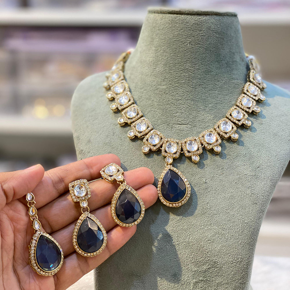 Hira Collection Elegant Crystal And Austrian Stone Necklace Set Perfect For Traditional Functions