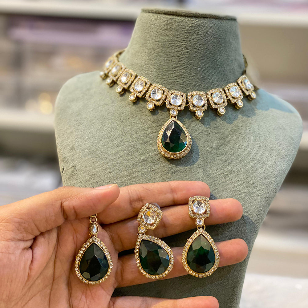 Hira Collection Elegant Crystal And Austrian Stone Necklace Set Perfect For Traditional Functions