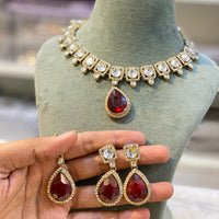 Hira Collection Elegant Crystal And Austrian Stone Necklace Set Perfect For Traditional Functions