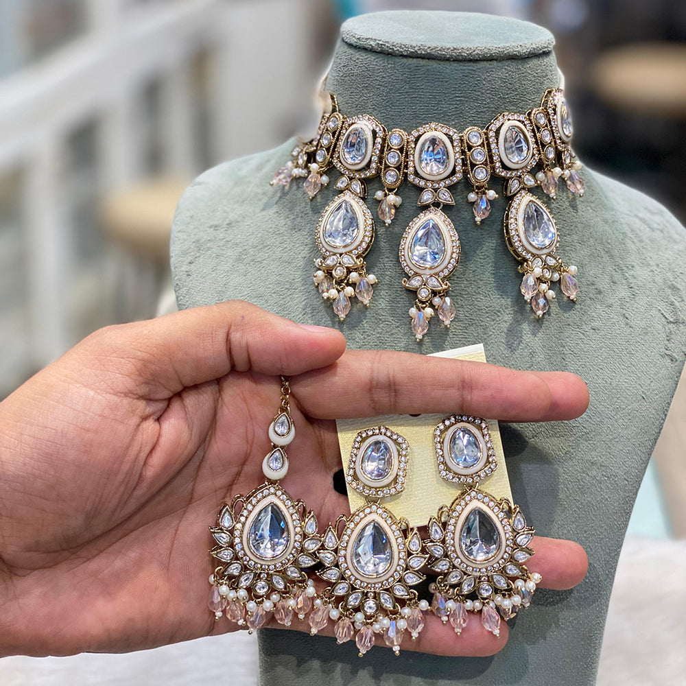 Hira Collection Traditional Kundan And Beads Choker Necklace Set