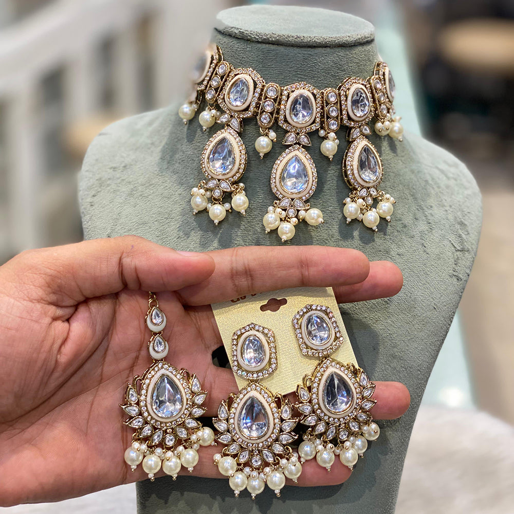 Hira Collection Traditional Kundan And Beads Choker Necklace Set