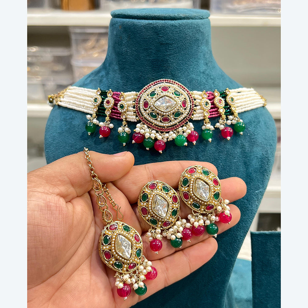Hira Collection Traditional Kundan And Beads Choker Necklace Set