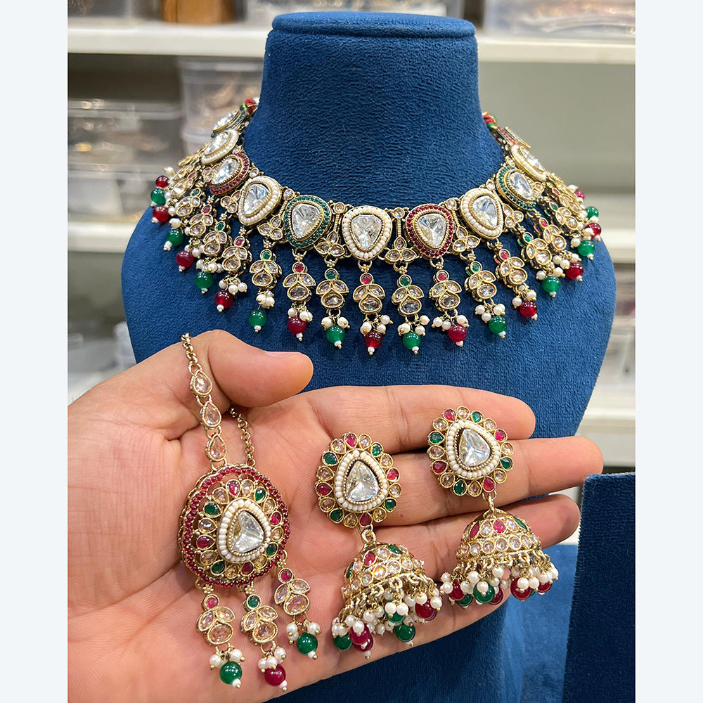 Hira Collection Traditional Kundan And Beads Choker Necklace Set