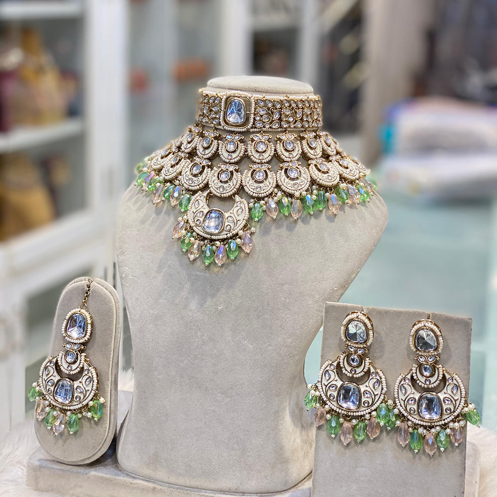 Hira Collection Traditional Kundan And Beads Choker Necklace Set